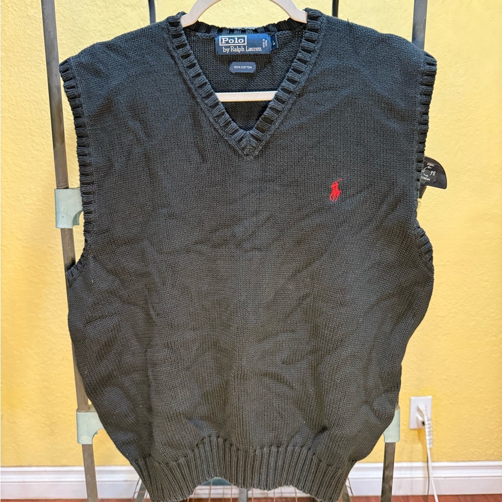 Polo by Ralph Lauren Men's Black Sweater Vest Red Pony Vintage